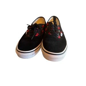 Vans Authentic Cherry Embroidery Black Suede Canvas Sneakers Womens 9 Mens 7.5